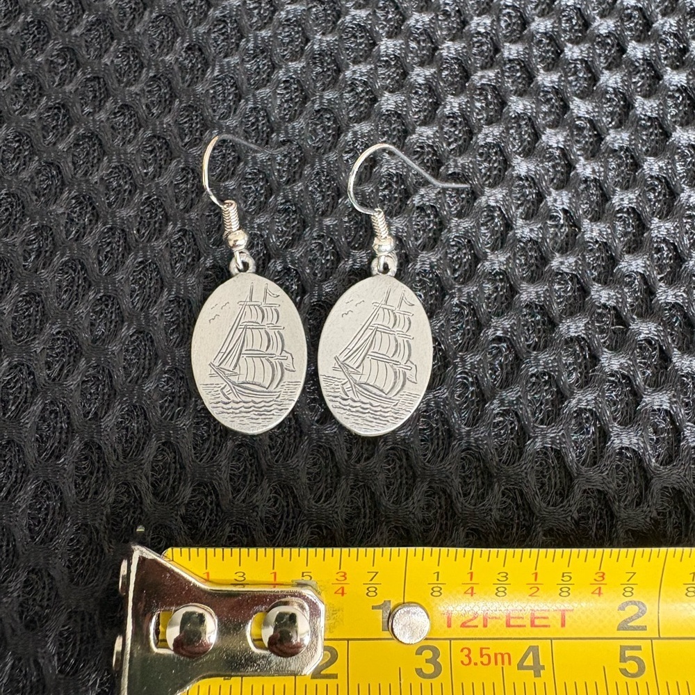 Scrimshaw Pewter Tall Ship Dangle Earrings - Picture 5 of 6